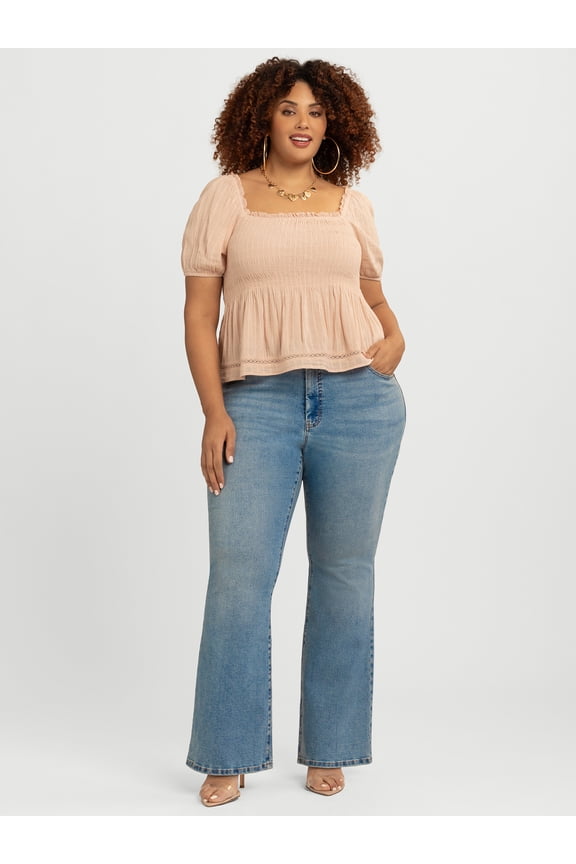 Women's and Women's Plus Waverly Cotton Smocked Blouse, Sizes XS-4X