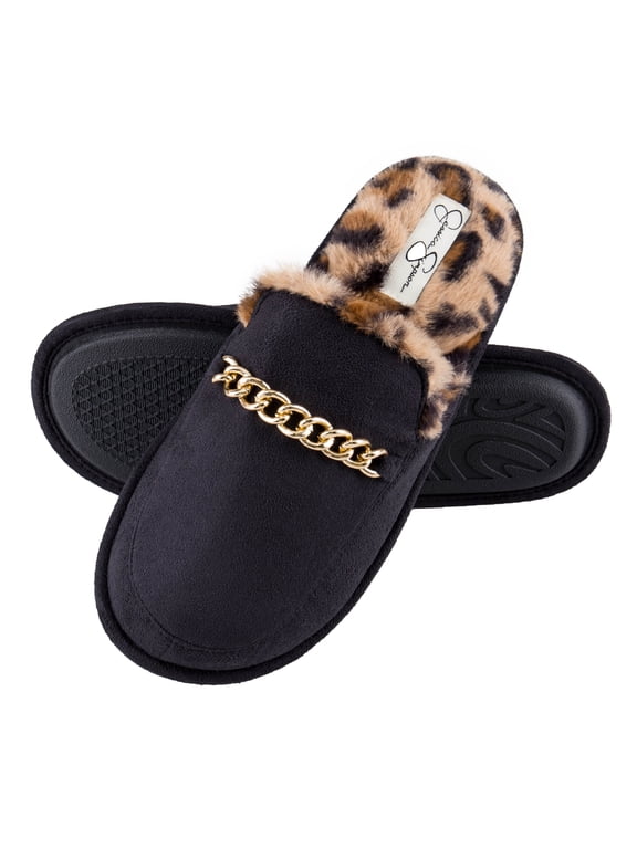 Women's Plush Microsuede Scuff Slipper with Chain Embellishment
