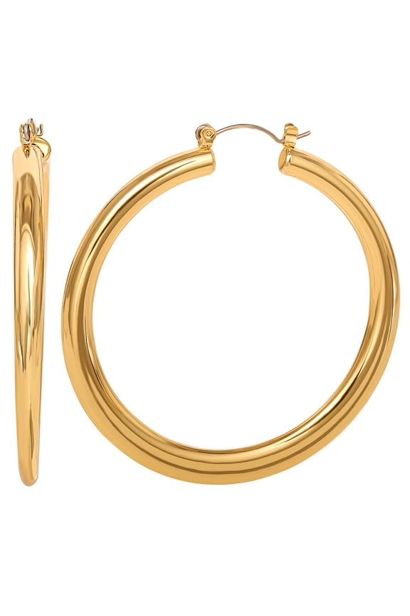 Women's Polished Hoop Earrings. Goldtone