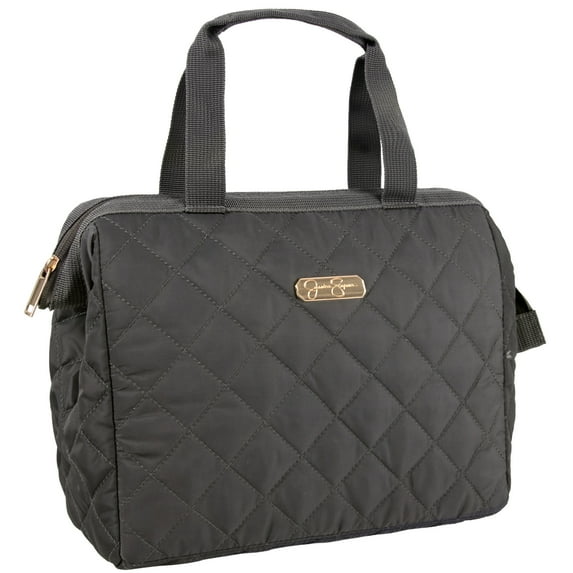 Jessica Simpson Women's Quilted Insulated Reusable Cooler Lunch Bag Tote for Work, Travel, Commute, Recreation, Beach and Picnic in Charcoal Gray
