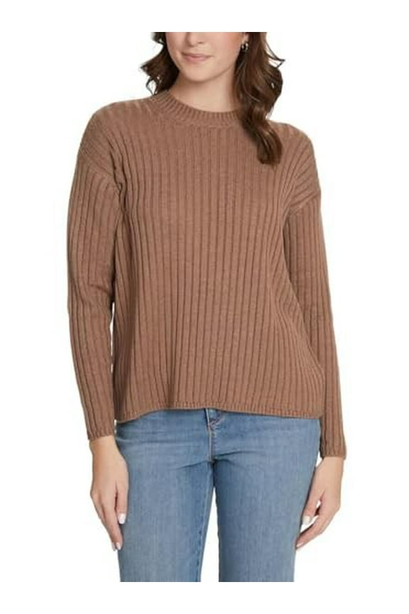 Women's Ribbed Crewneck Sweater S Brown