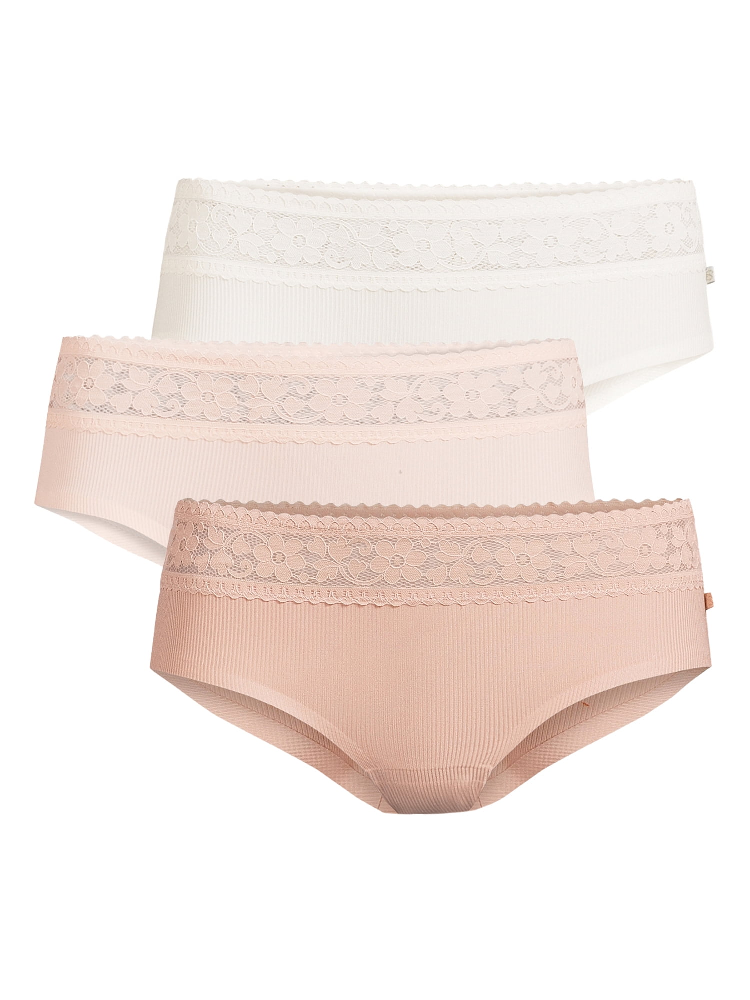 Jessica Simpson Women’s Ribbed Micro and Lace Hipster Panties, 3-Pack