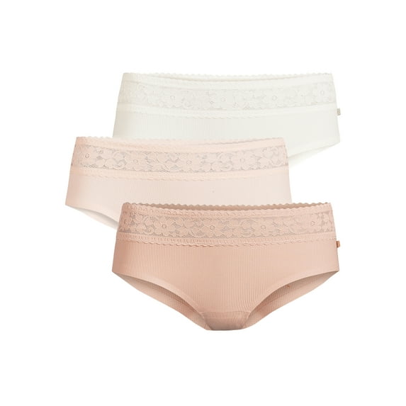 Jessica Simpson Women’s Ribbed Micro and Lace Hipster Panties, 3-Pack