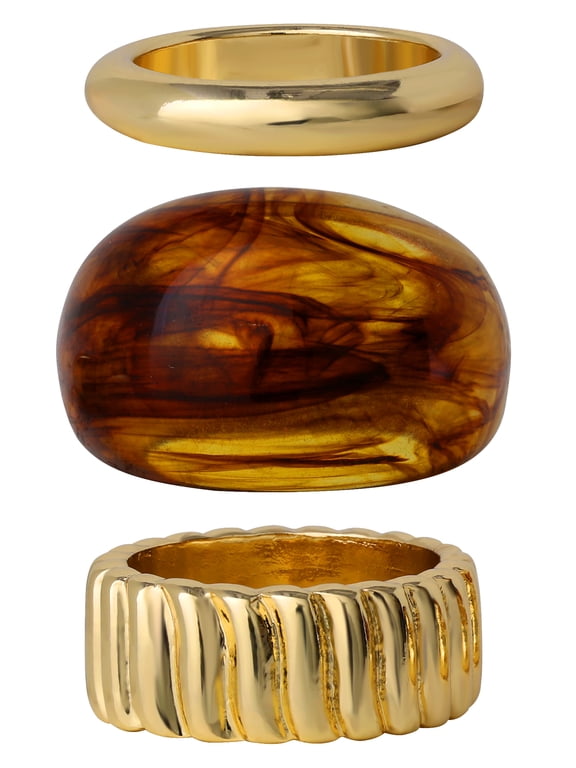 Women's Gold-Tone and Tortoiseshell Ring Set, 3-Pack