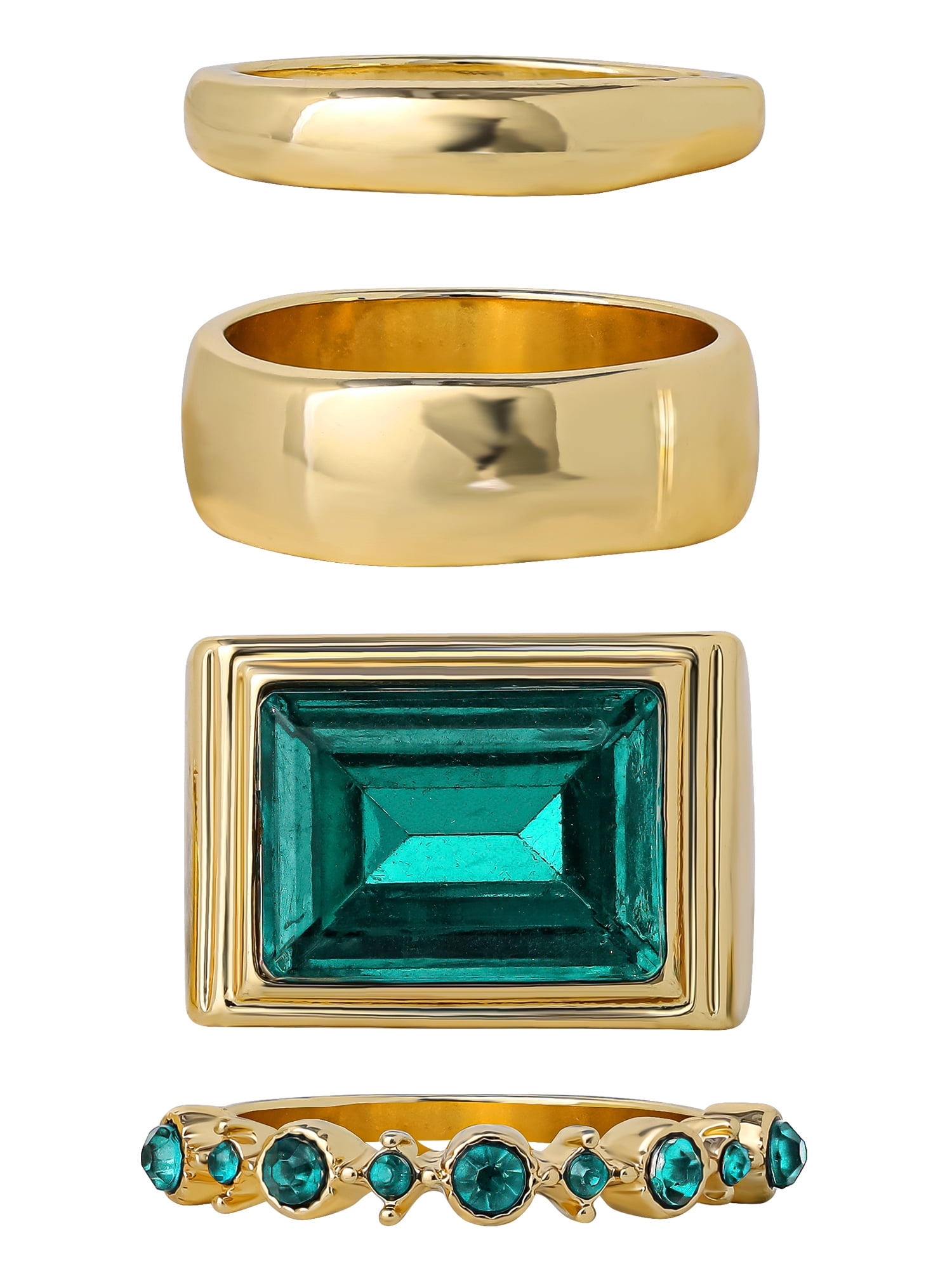 Jessica Simpson Women's 4 Pack Ring Set, Gold-Tone, Stackable with Emerald Stone