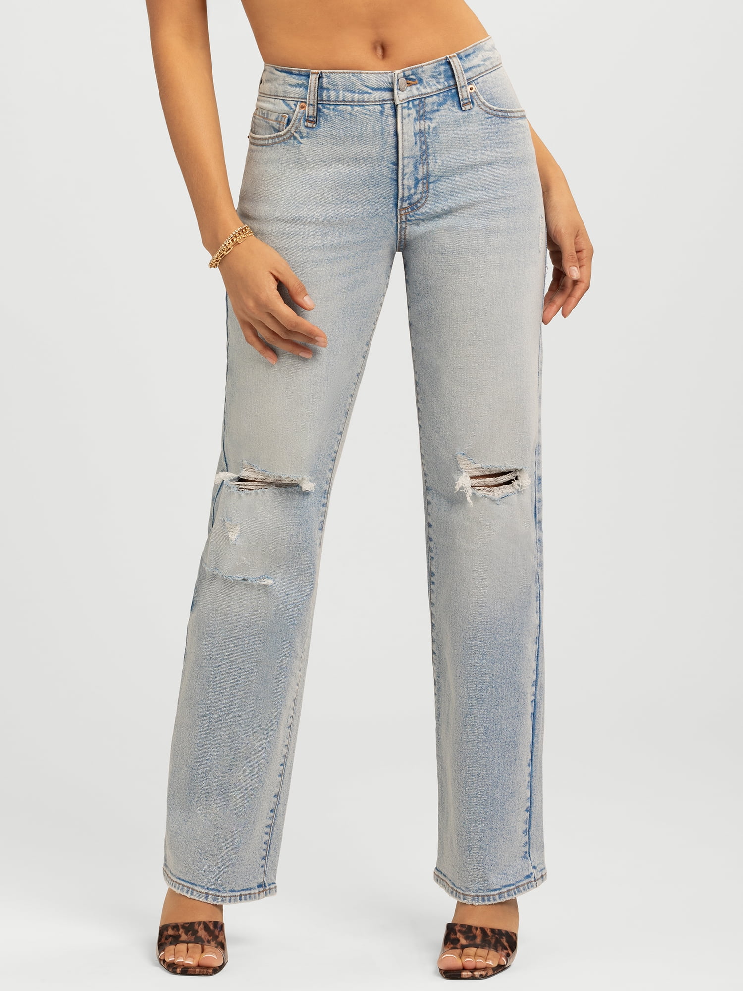 Jessica Simpson Women's Rosa Mid Rise Relaxed Straight Leg Jeans, 32.5" Inseam, Sizes 2-16