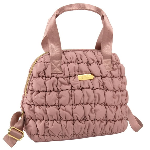 Jessica Simpson Women's Ruffle Quilted Insulated Reusable Cooler Lunch Bag Tote for Work, Travel, Commute, Recreation, Beach and Picnic in Blush Coral
