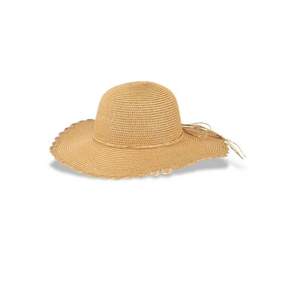 Jessica Simpson Women's Scalloped Edge Wide Brim Straw Hat - UPF 50 UV Protection