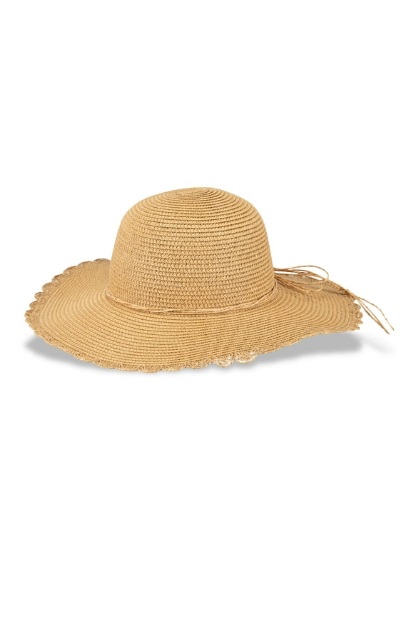 Women's Scalloped Edge Wide Brim Straw Hat - UPF 50 UV Protection