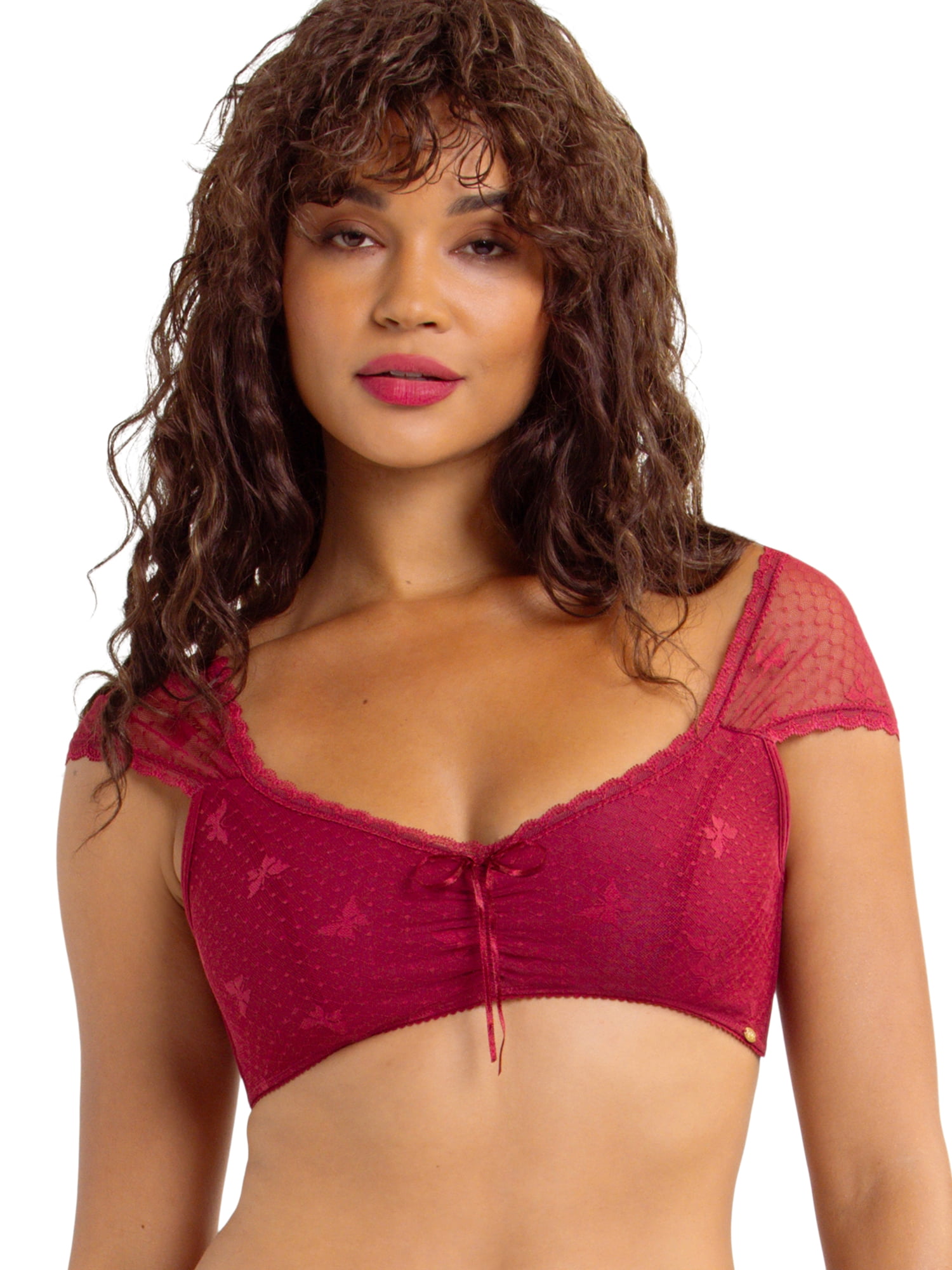 Jessica Simpson Women's Sheer Mesh Lace Cap Sleeve Bralette, Size S-XXXL