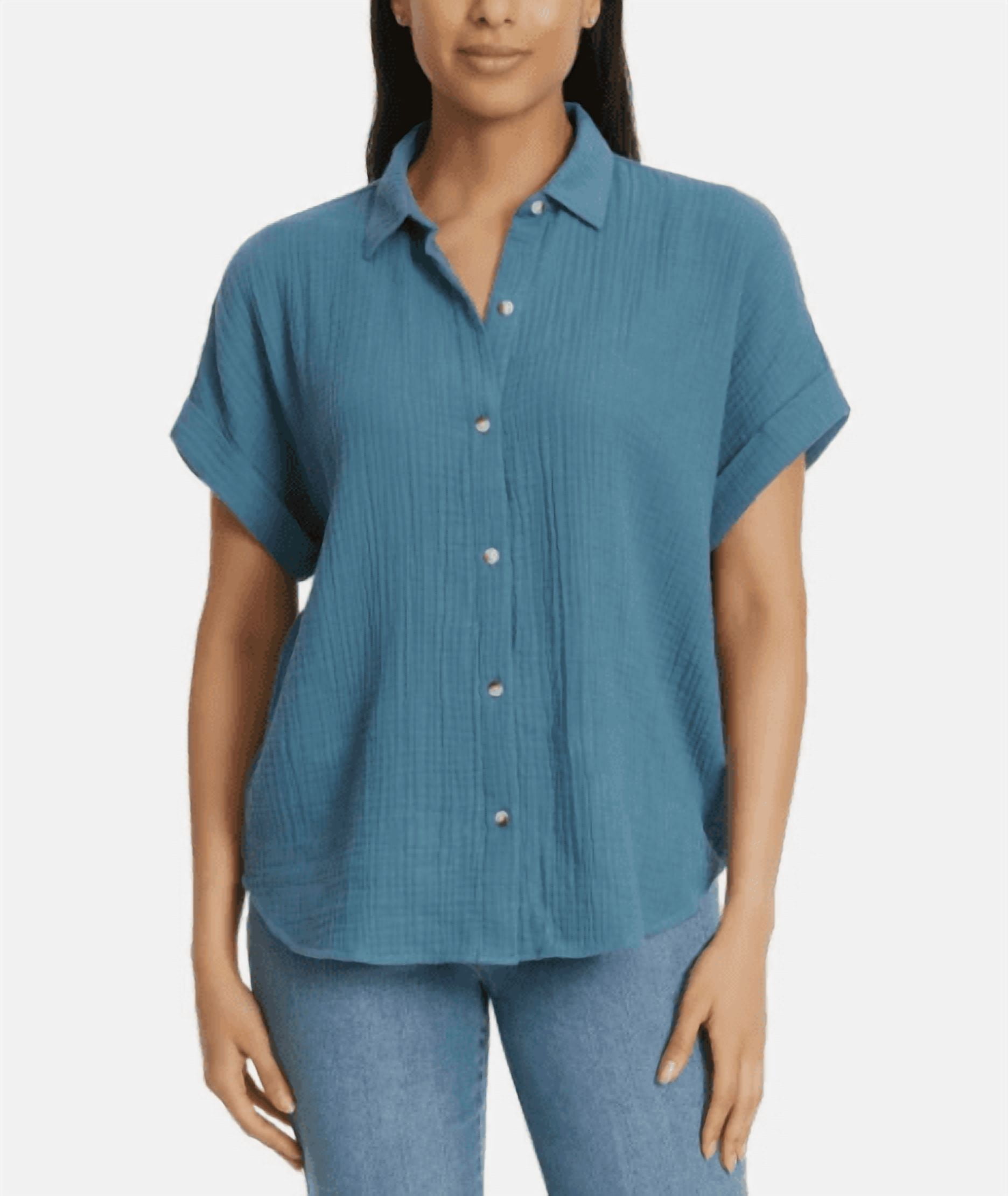 Chemise Tunique Jessica Simpson Femme M – Bleue, Géométrique, Manches Longues