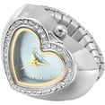 thumbnail image 1 of Jessica Simpson Women's Silver Adjustable Ring Watch – Crystal Heart Shaped Bezel, Quartz Analog Mini Dial, Stretch Band Fashion Jewelry Accessory, 1 of 6