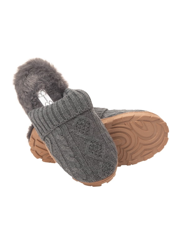 Women's Soft Cable Knit Slippers With Indoor/Outdoor Sole