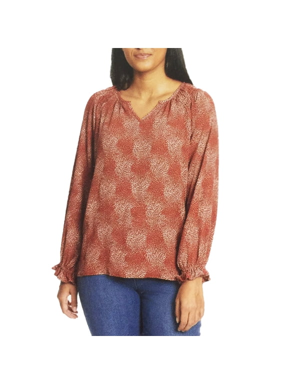 Women's Split Neck Print Blouse, Sizes S-XXL