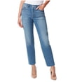 thumbnail image 1 of Jessica Simpson Womens Spotlight Raw Hem Straight Leg Jeans, Blue, 29, 1 of 2