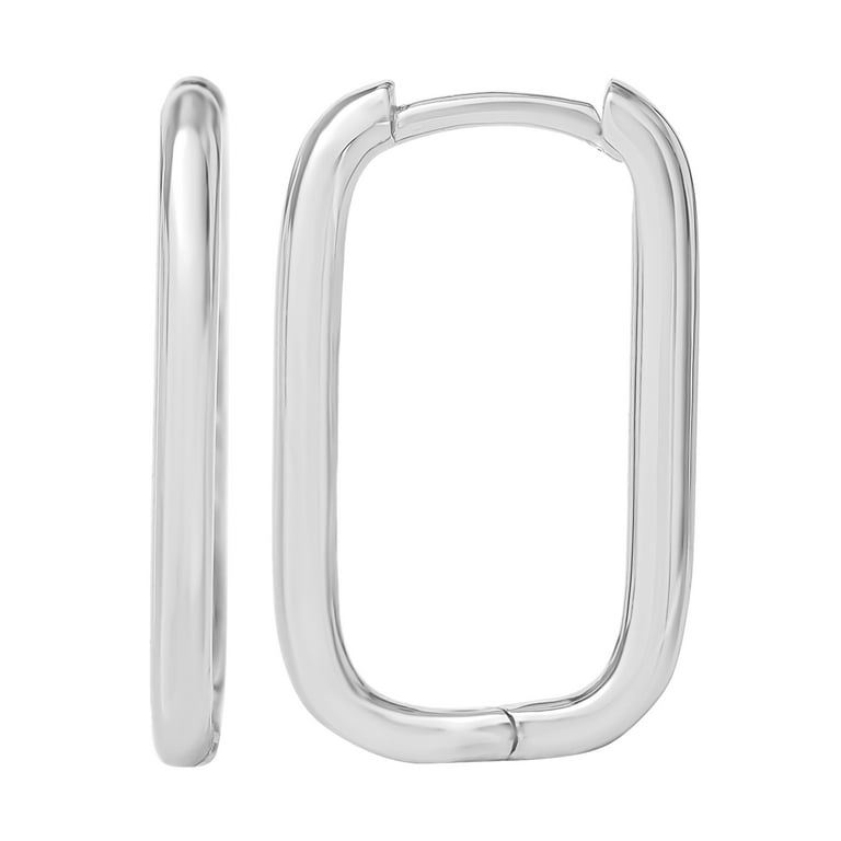 Sterling Silver Rectangle 3/4 Hoop Earrings Sterling Silver Rectangle 3/4 Hoop Earrings