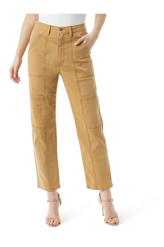 Women's Straight Leg Ankle Cargo Jeans, 28" Inseam, Size 27-32