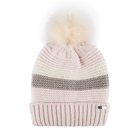 Jessica Simpson Women's Striped Faux Fur Pom Beanie Hat