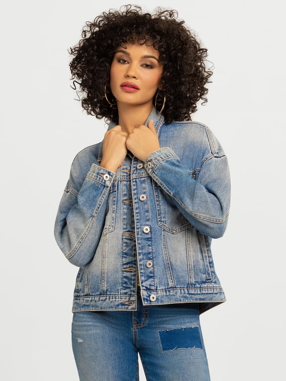 Women's Swing Denim Jacket with Back Pleat, Sizes XS-XL