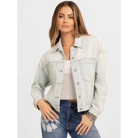Women's Swing Denim Jacket with Back Pleat, Sizes XS-XL