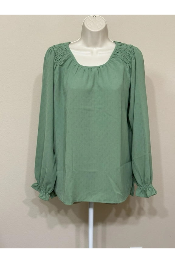 Women's Textured Blouse Long Sleeves Pullover, Green. Size M