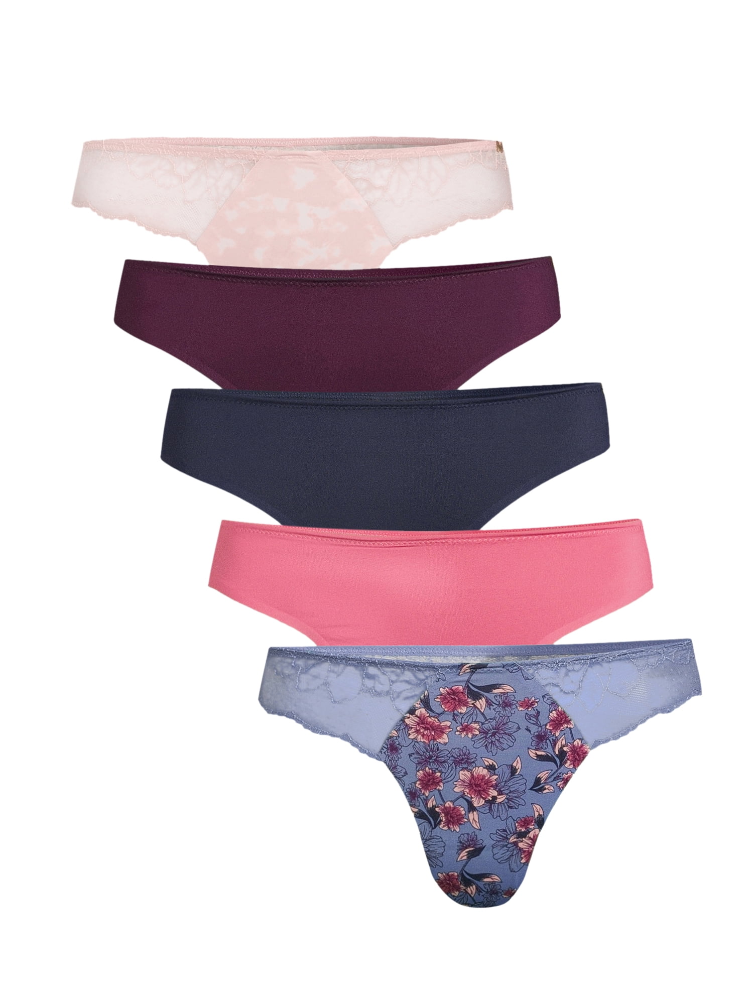 Jessica Simpson Women's Thong Panties with Lace, 5-Pack 