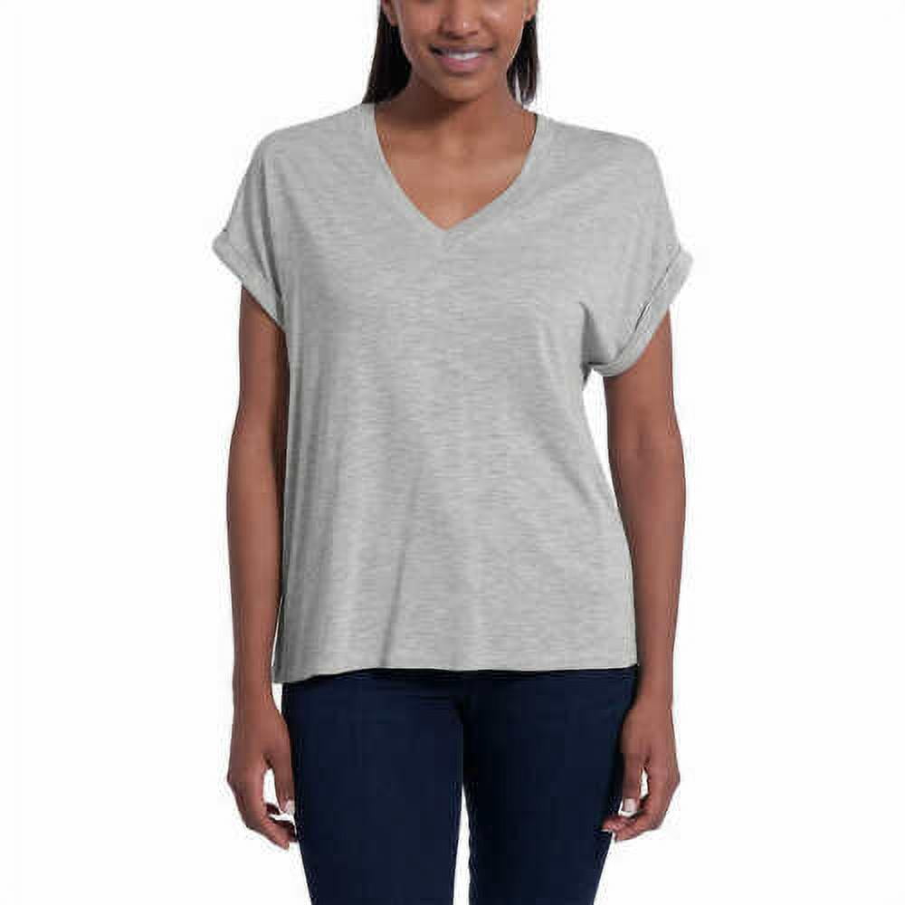 Jessica Simpson Women's V-Neck Soft Jersey Knit Top, Heather Gray XXL