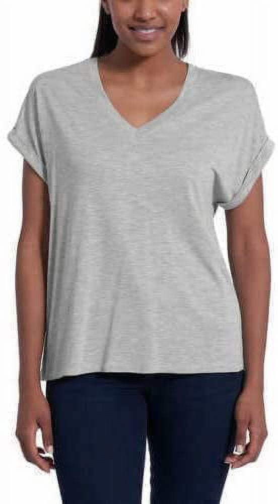 Jessica Simpson Women's V-Neck Soft Jersey Knit Top (Heather Grey, S)