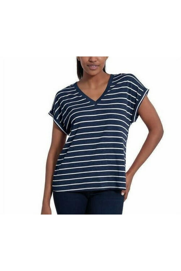 Women's V-Neck Soft Jersey Knit Top, Mood Indigo Medium