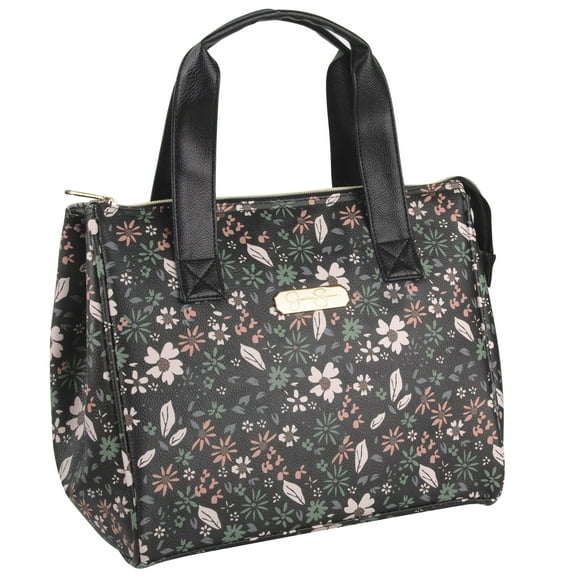 Jessica Simpson Women's Vegan Leather Insulated Reusable Cooler Lunch Bag Tote for Work, Travel, Commute, Recreation, Beach and Picnic in Floral Gardens