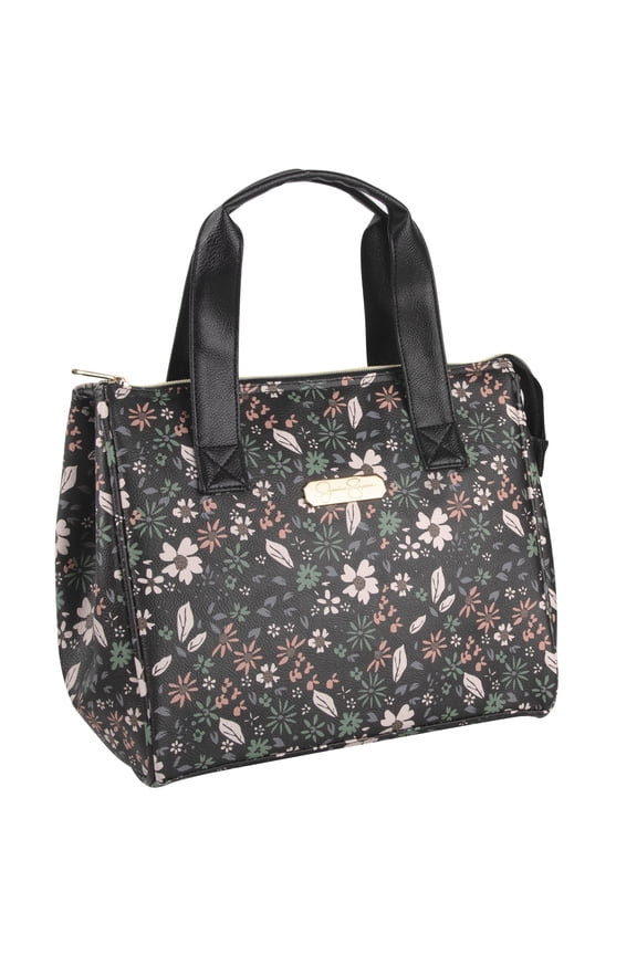 Women's Vegan Leather Insulated Reusable Cooler Lunch Bag Tote for Work, Travel, Commute, Recreation, Beach and Picnic in Floral Gardens