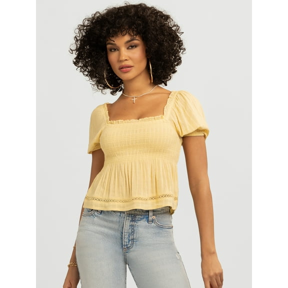 Jessica Simpson Women's and Women's Plus Waverly Cotton Smocked Blouse, Sizes XS-4X