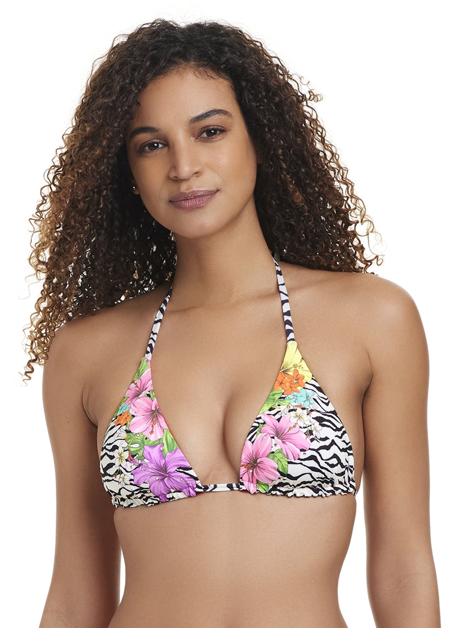 Jessica Simpson Women's Zebra Floral Reversible Bikini Top, Sizes