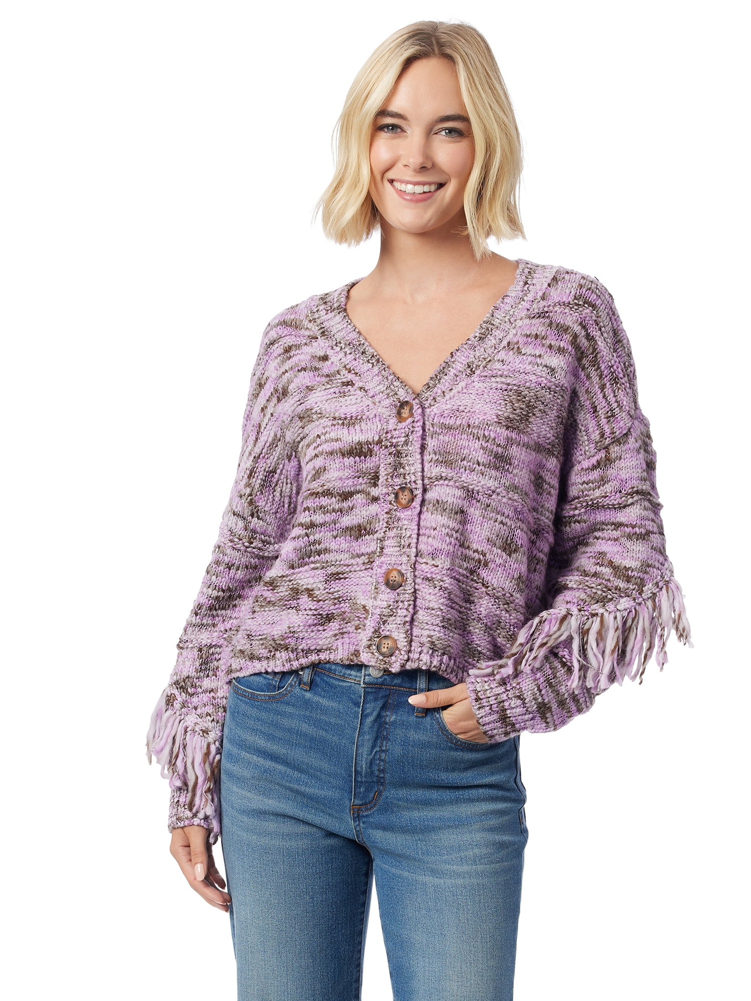 Jessica Simpson Women's and Women's Plus Aamina Fringe Cardigan Sweater, Sizes XS-4X