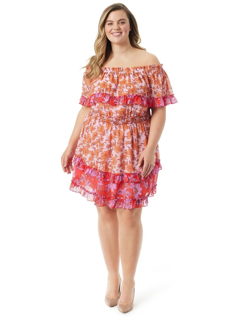 chinese dress ladies JS Jessica Simpson Yasmin Ruffle Wrap Dress in Multi Celestial Patchwork