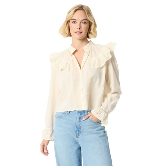 Jessica Simpson Women's and Women's Plus Arista Ruffle Long Sleeve Shirt, Sizes XS-5X