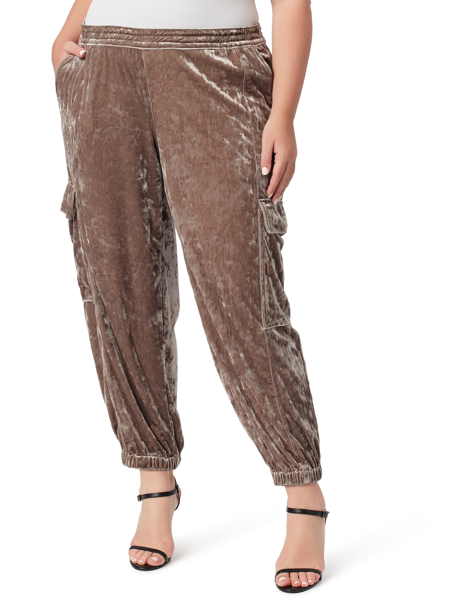 Plus Size Velvet Cargo Pants