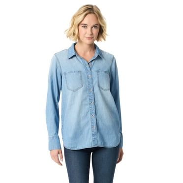 Jessica Simpson Women's and Women's Plus Tie Front Button Up Shirt , Sizes XS-5X