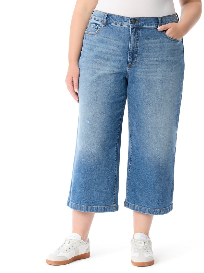 Jessica Simpson Women's and Women's Plus Wide Leg Crop Jeans