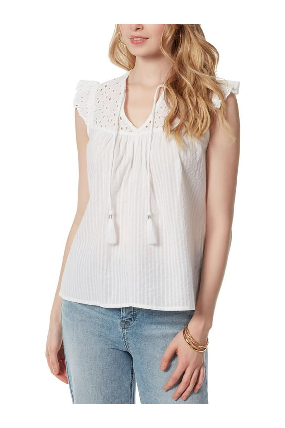 Womens Alisha Cotton Flutter Sleeve Top White XS