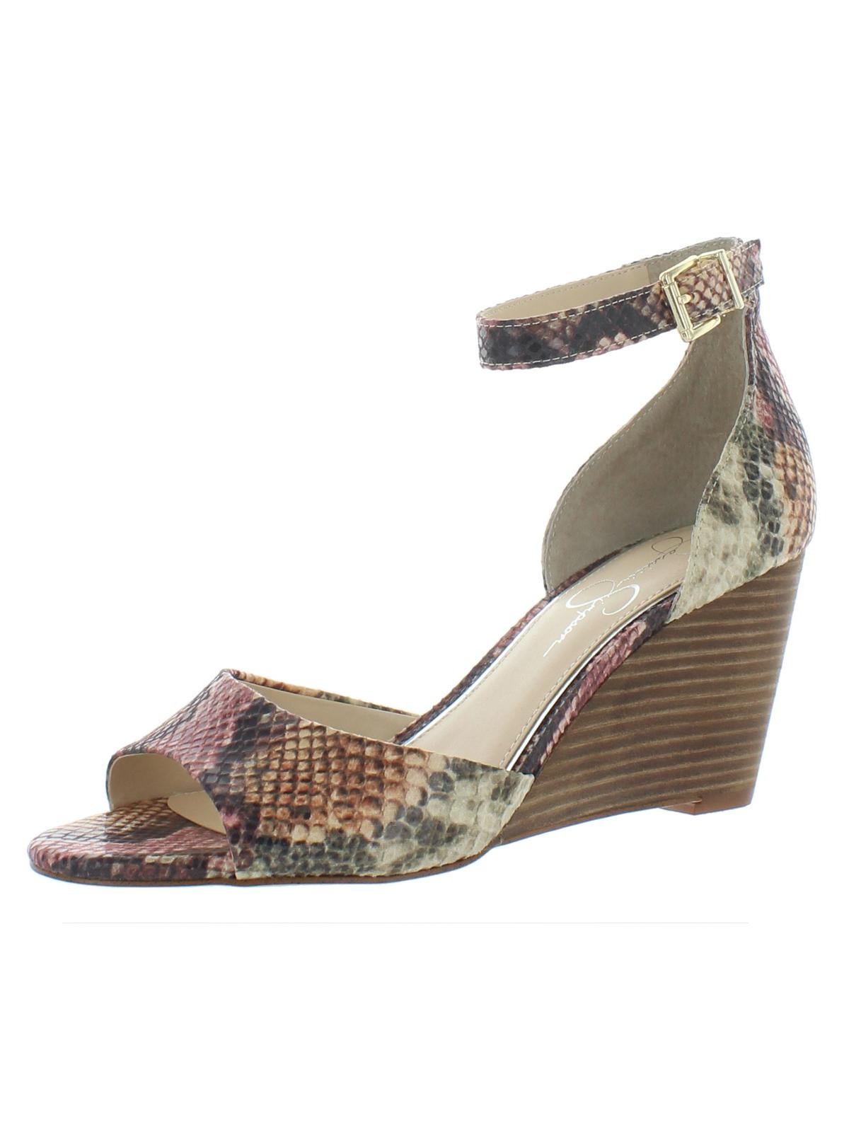 Jessica Simpson Womens Cervena Snake Print Ankle Wedge Heels