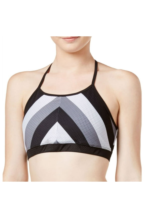 Womens Chevron Mesh Sports Bra, Black, X-Small