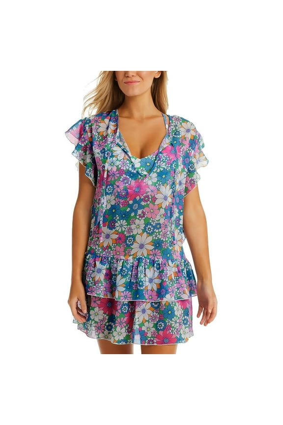 Womens Chiffon Tiered Cover-Up