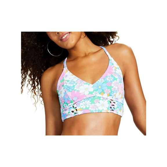 Jessica Simpson Womens Crazy Daisy Floral Print Textured Bikini Swim top