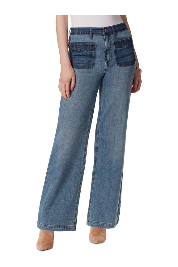 Womens Denim Stretch High-Rise Wide Leg Jeans