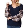 thumbnail image 1 of Jessica Simpson Womens Emmeline Mixed Media Puff Sleeve Sweater Black Iris XL, 1 of 2