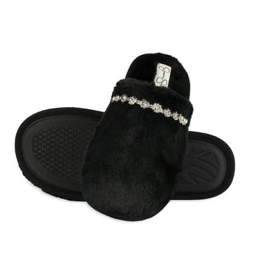 Jessica Simpson Womens Indoor/Outdoor Plush Bejeweled Slip-On Scuff Slippers