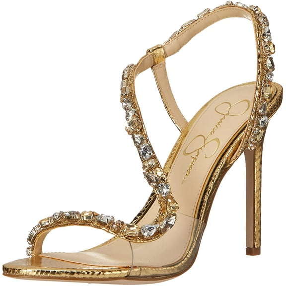 Jessica Simpson Womens Jaycin Embellished Heeled Sandal 7.5 Gold/Clear