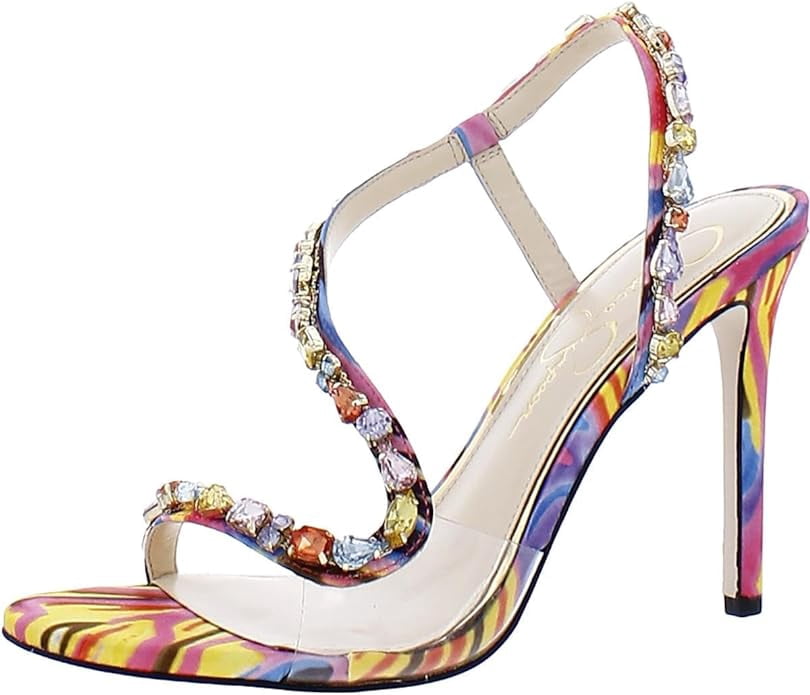 jaycin rhinestone asymmetrical metallic dress sandals Jessica Simpson Women's Embellished Pump Heels Evening Dual tone rhinestones on Lace homecoming dress Empire Waist A-Line Wedding COLOR:White