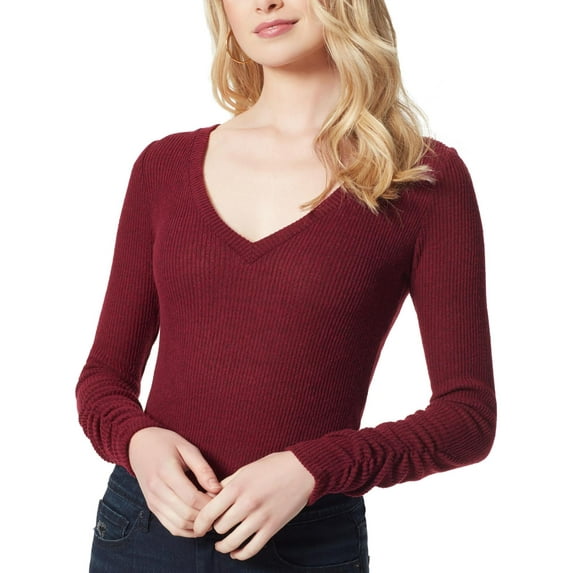 Jessica Simpson Womens Kira Ribbed V-Neck Bodysuit